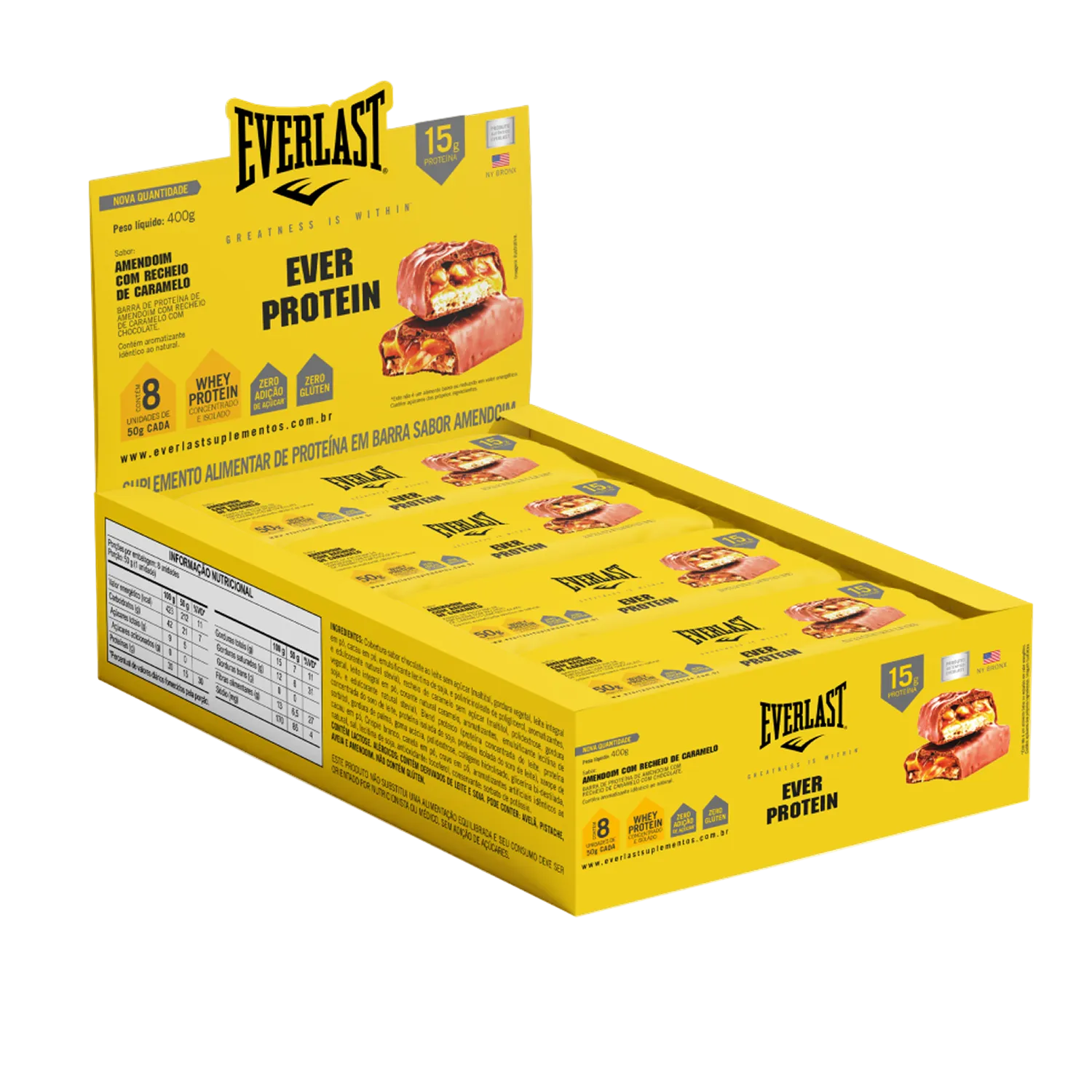 Caixa Barra de Proteína 50g Sabor Amendoim 8Un - Everlast