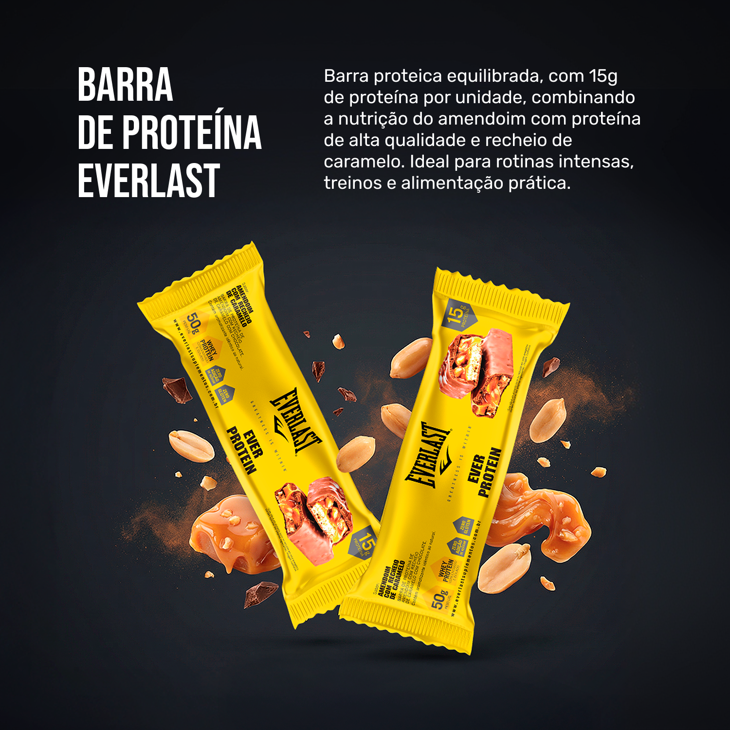 Caixa Barra de Proteína 50g Sabor Amendoim 8Un - Everlast