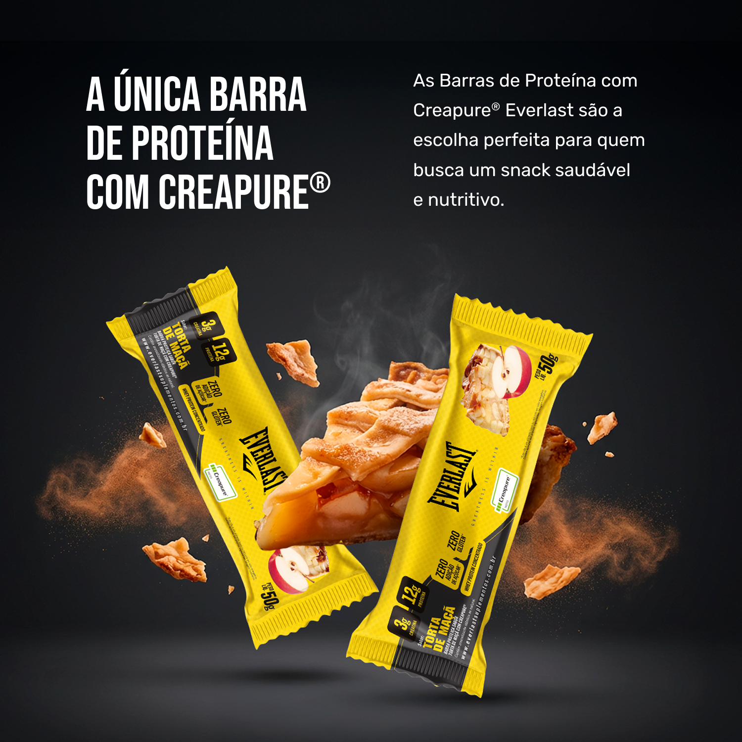Caixa Barra de Proteína Com Creatina Creapure 50g Sabor Torta de Maçã 8Un - Everlast