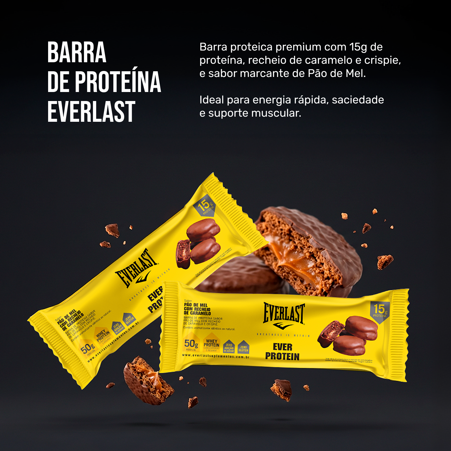 Caixa Barra de Proteína 50g Sabor Pão de mel 8Un - Everlast