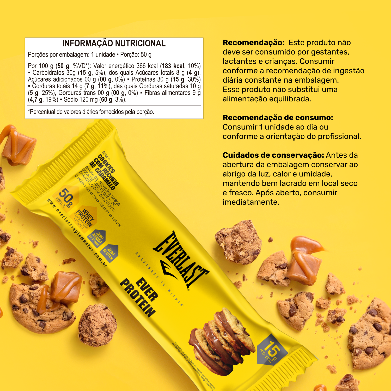 Caixa Barra de Proteína 50g Sabor Cookies 8Un - Everlast