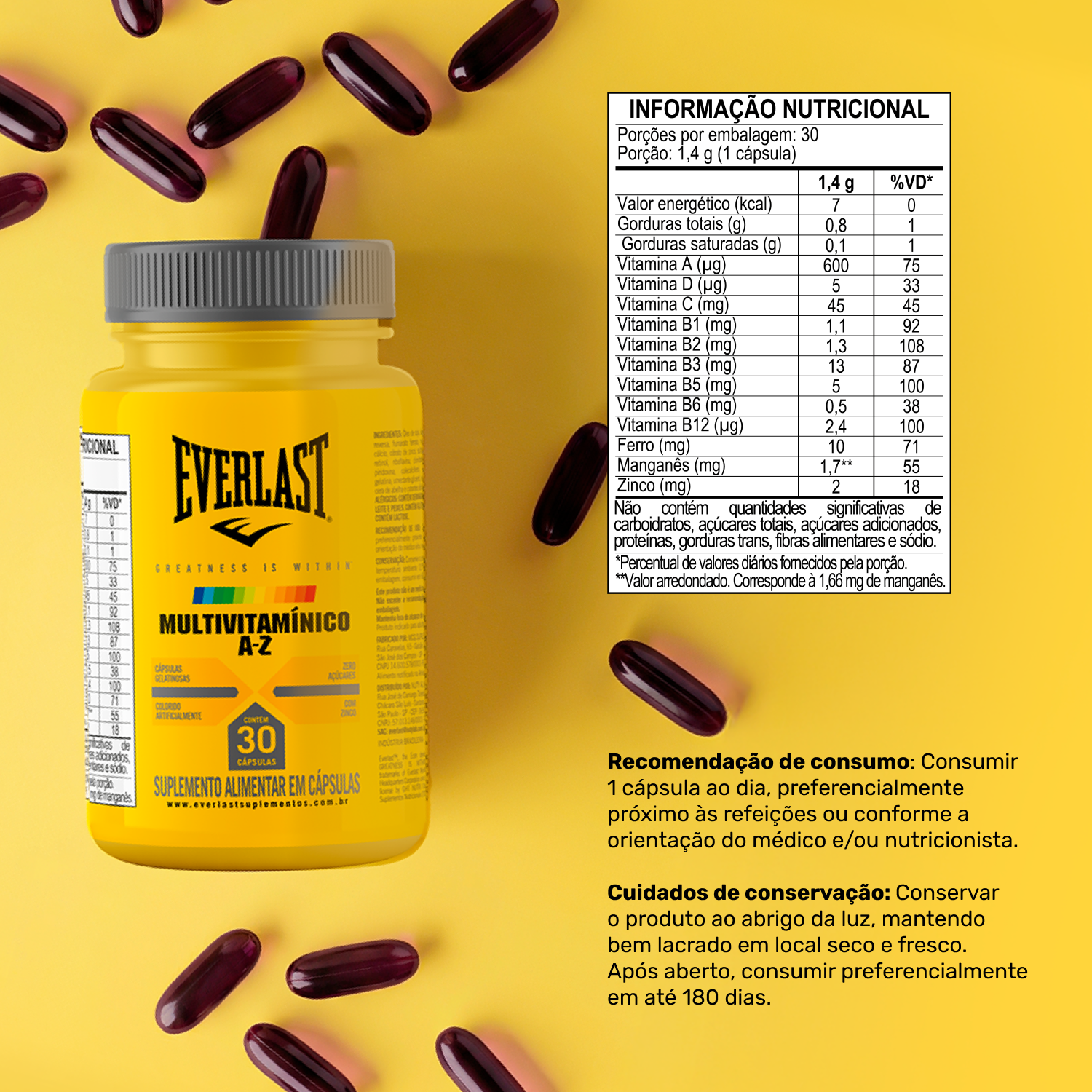 Multivitamínico A-Z 100% IDR 30 Cápsulas Everlast