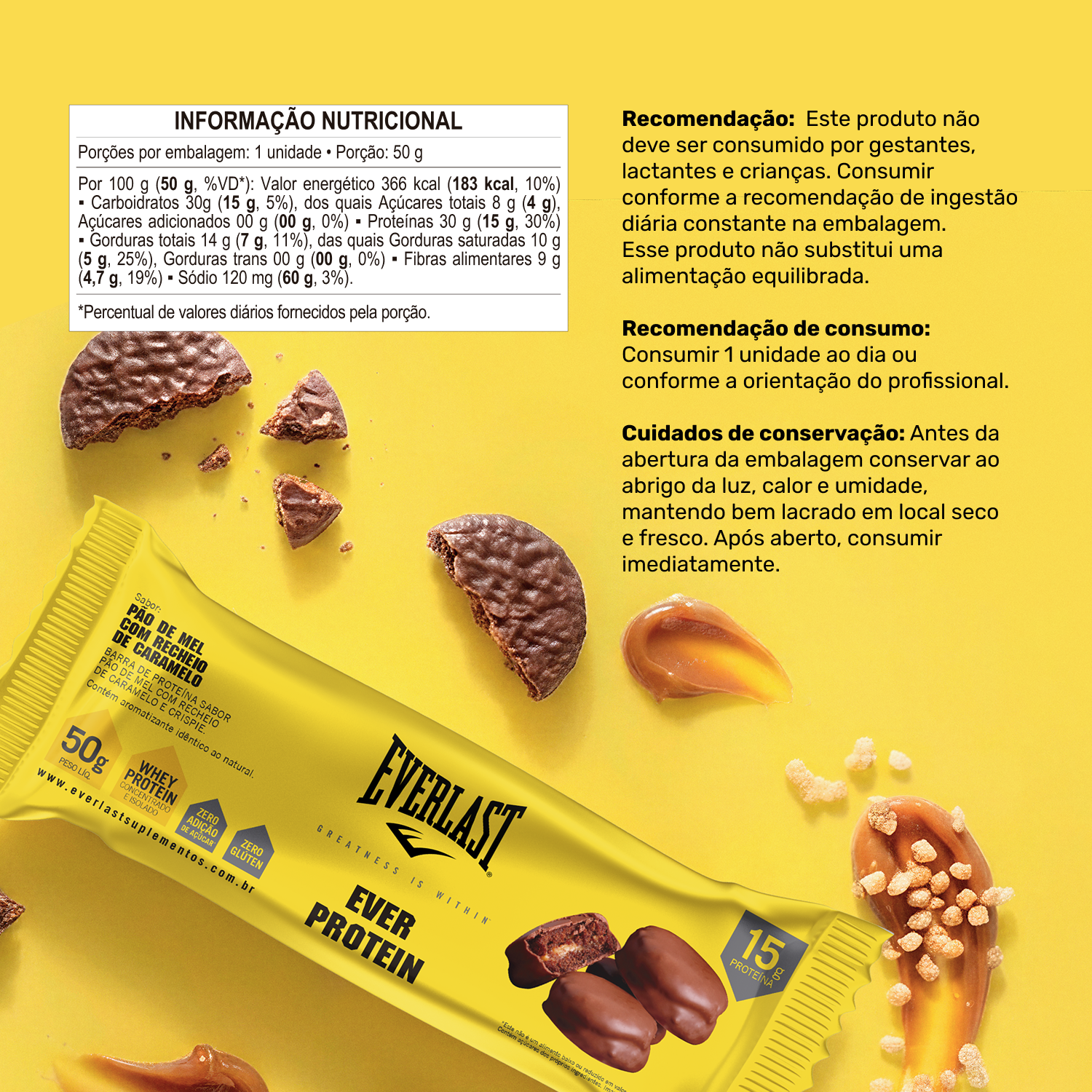 Caixa Barra de Proteína 50g Sabor Pão de mel 8Un - Everlast