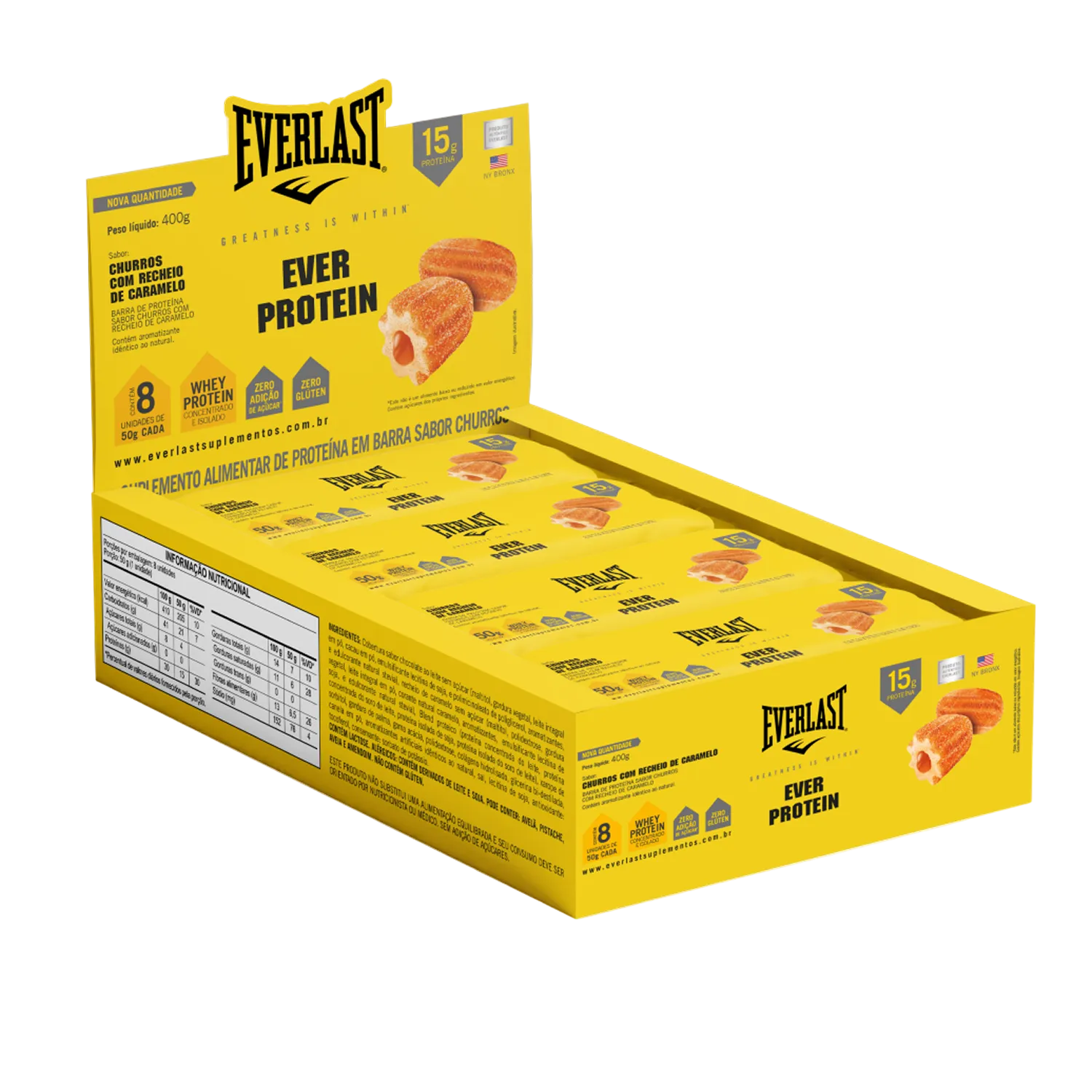 Caixa Barra de Proteína 50g Sabor Churros 8Un - Everlast