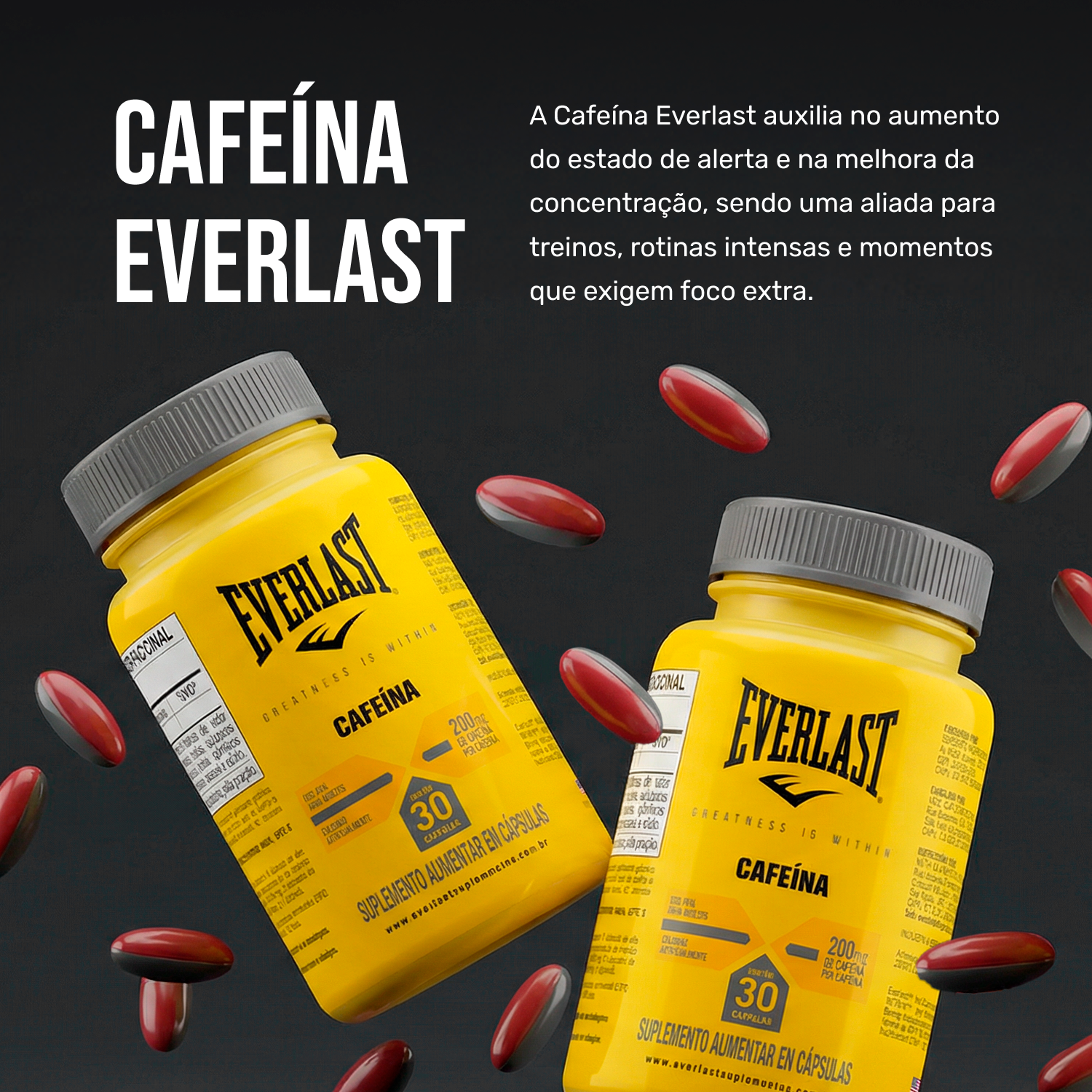 Cafeína 210mg em Cápsulas 30 Unidades - Everlast
