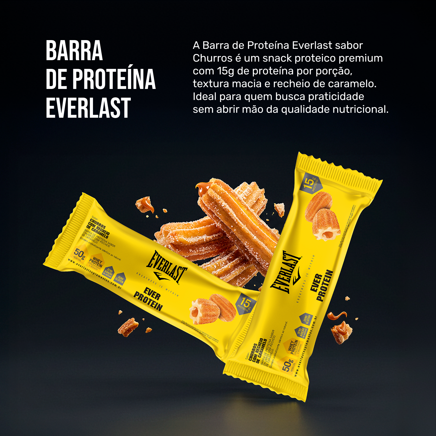 Caixa Barra de Proteína 50g Sabor Churros 8Un - Everlast