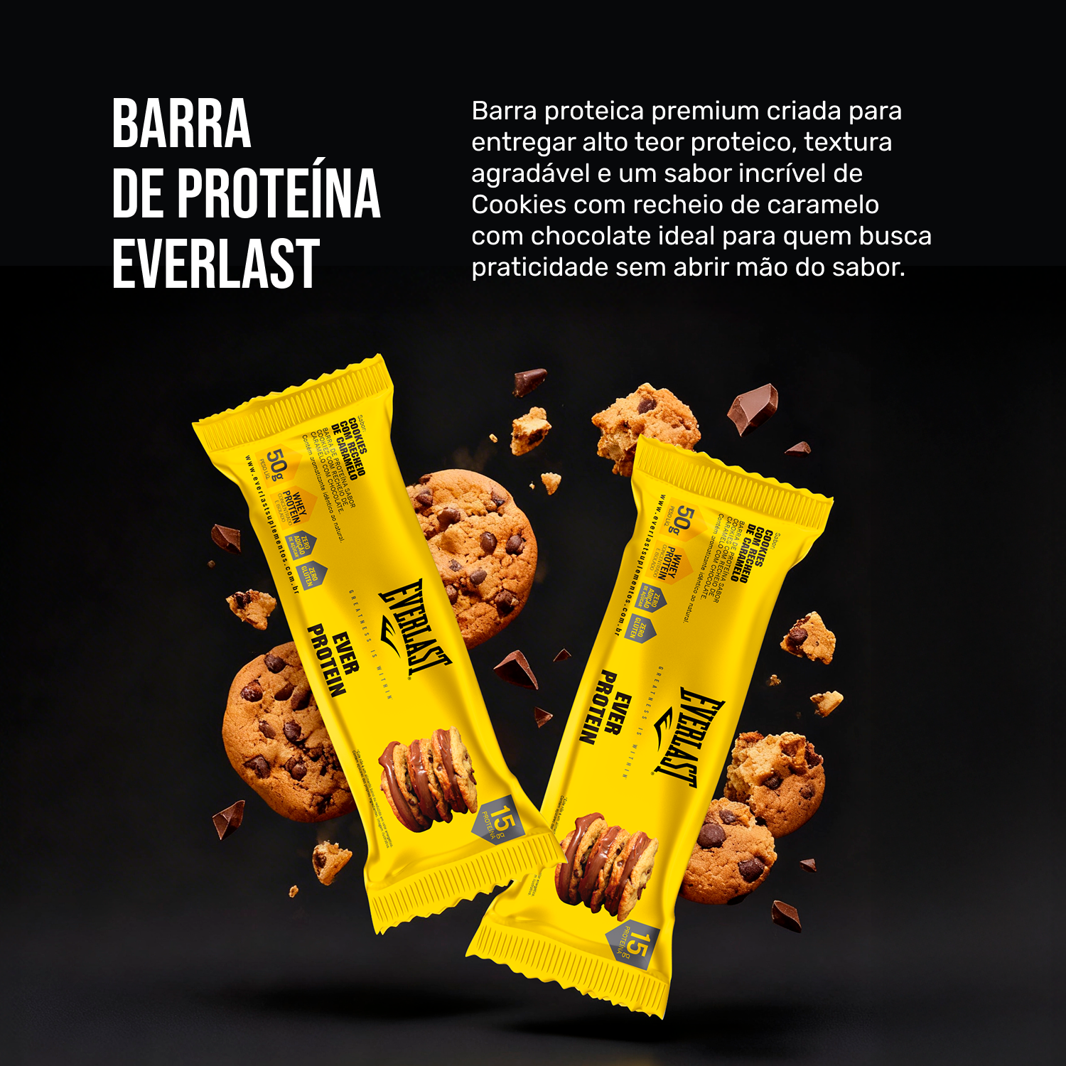 Caixa Barra de Proteína 50g Sabor Cookies 8Un - Everlast