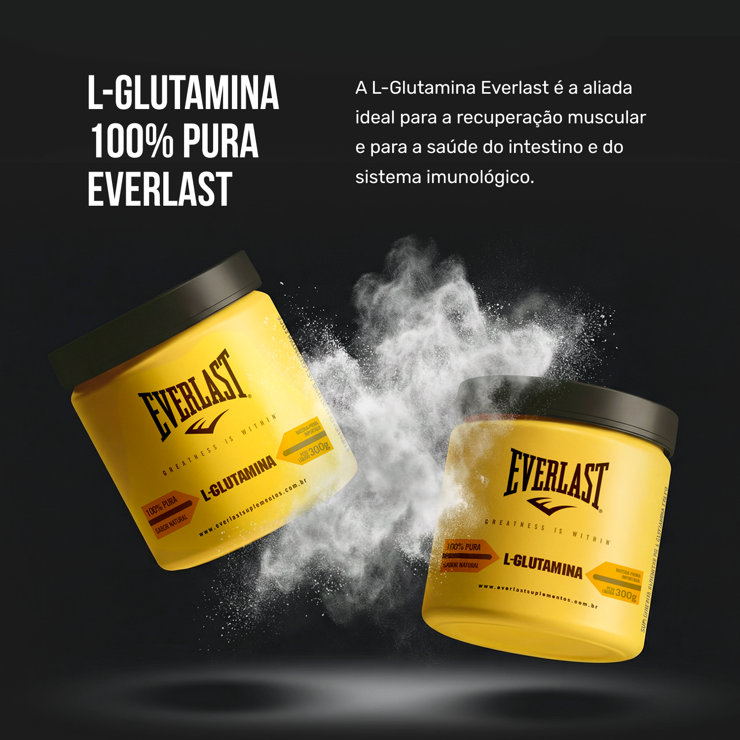 L-Glutamina 300g 100% Pura - Everlast