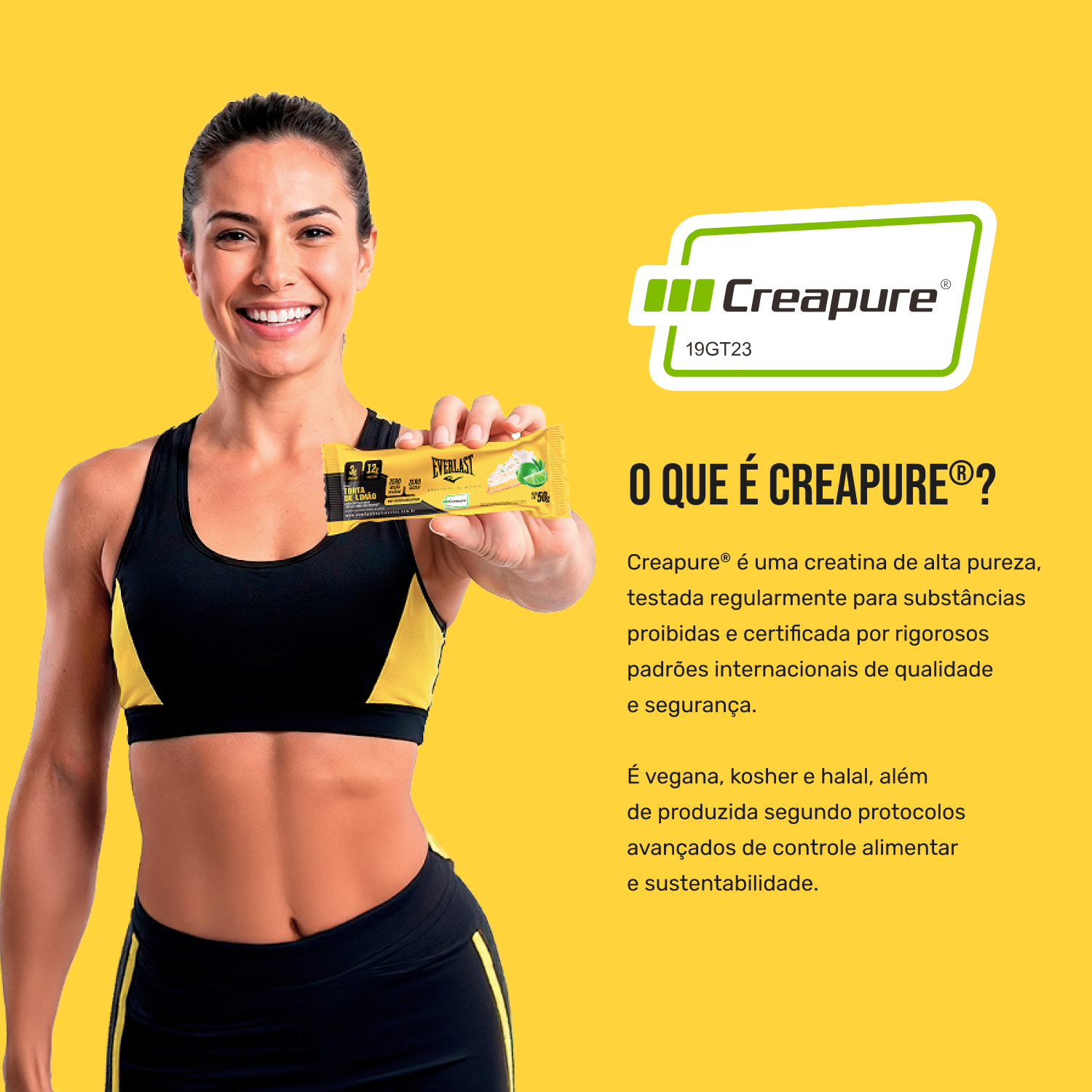 Caixa Barra de Proteína Com Creatina Creapure 50g Sabor Torta de Limão 8Un - Everlast