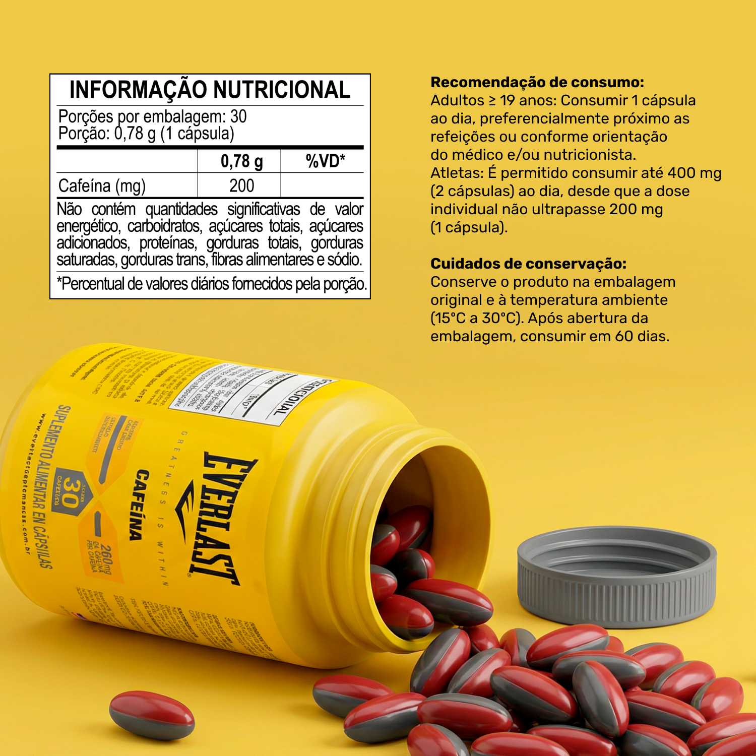 Cafeína 210mg em Cápsulas 30 Unidades - Everlast