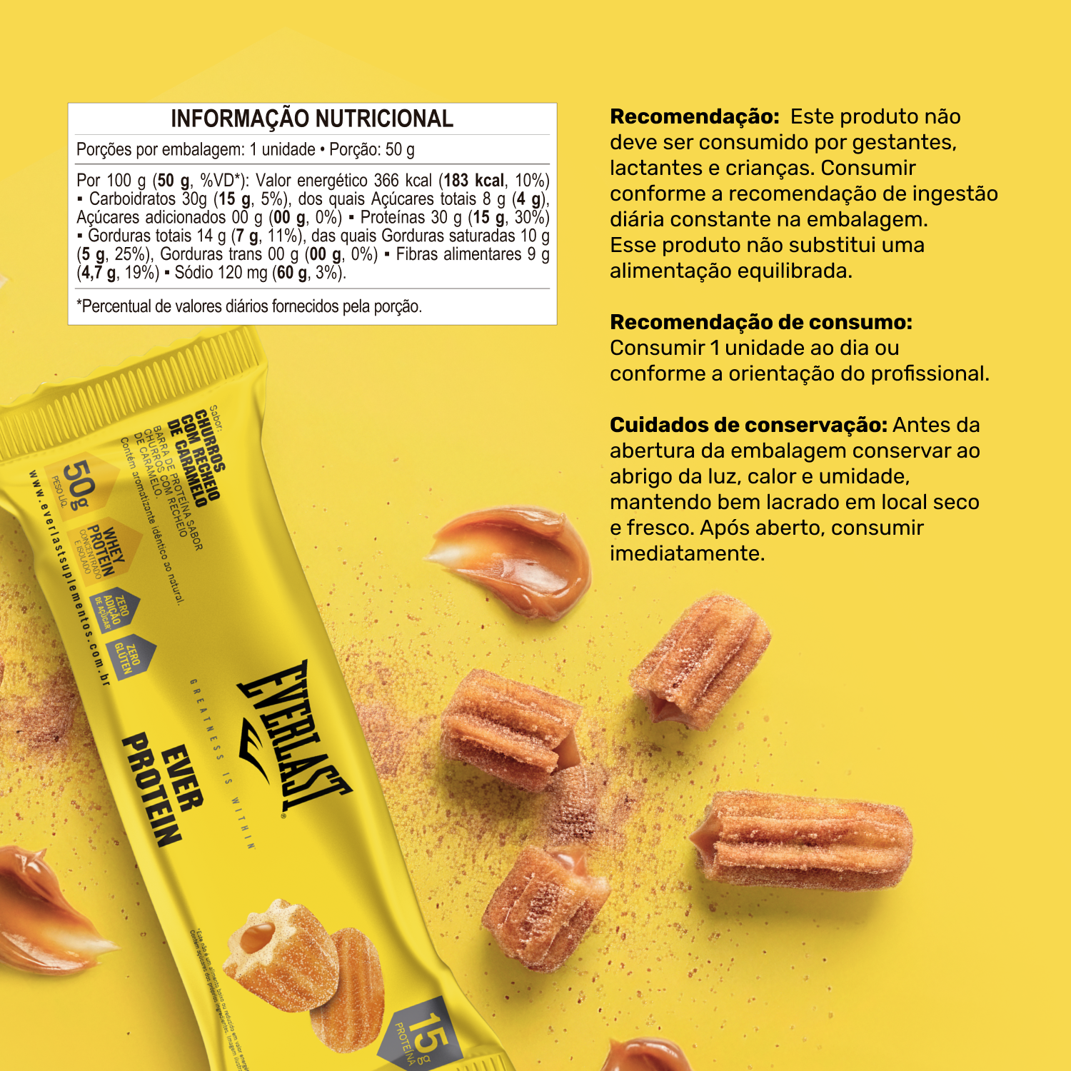 Caixa Barra de Proteína 50g Sabor Churros 8Un - Everlast