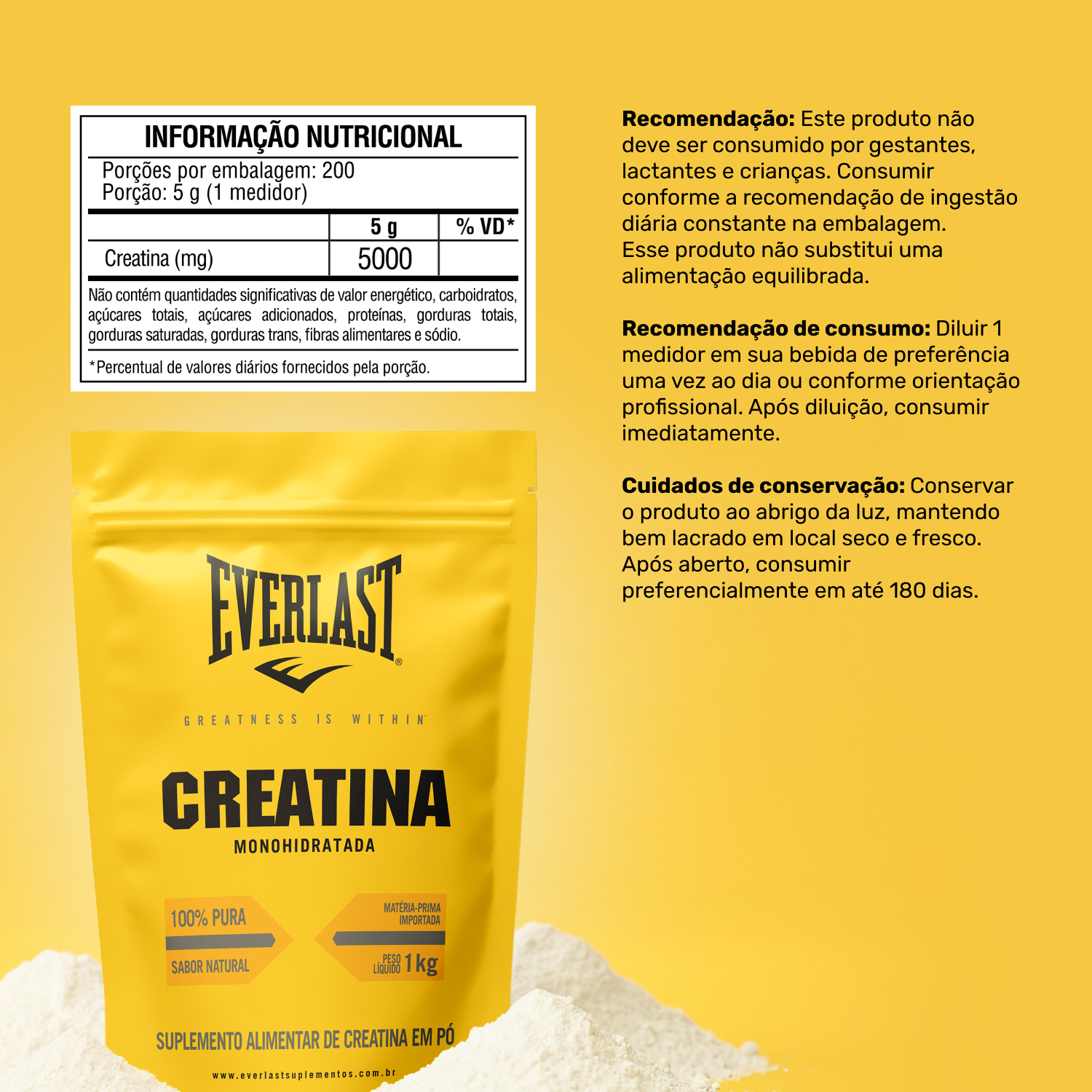 Creatina Monohidratada 100% Pura 1kg Everlast