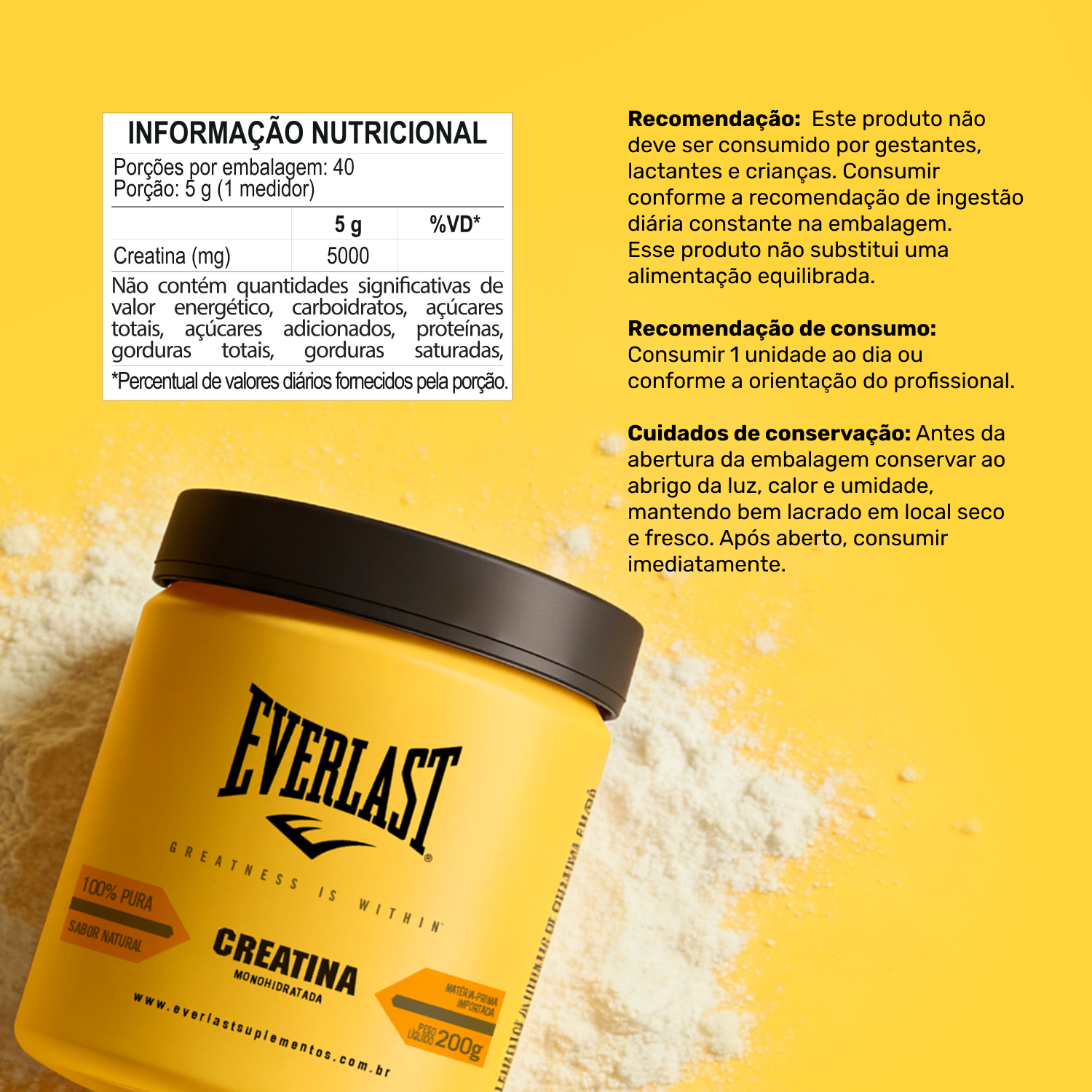 Creatina Monohidratada  100% Pura 200g - Everlast