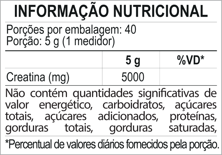 Tabela nutricional - Creatina Creapure® 200g Everlast