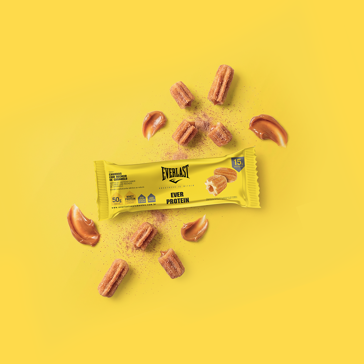 Caixa Barra de Proteína 50g Sabor Churros 8Un - Everlast