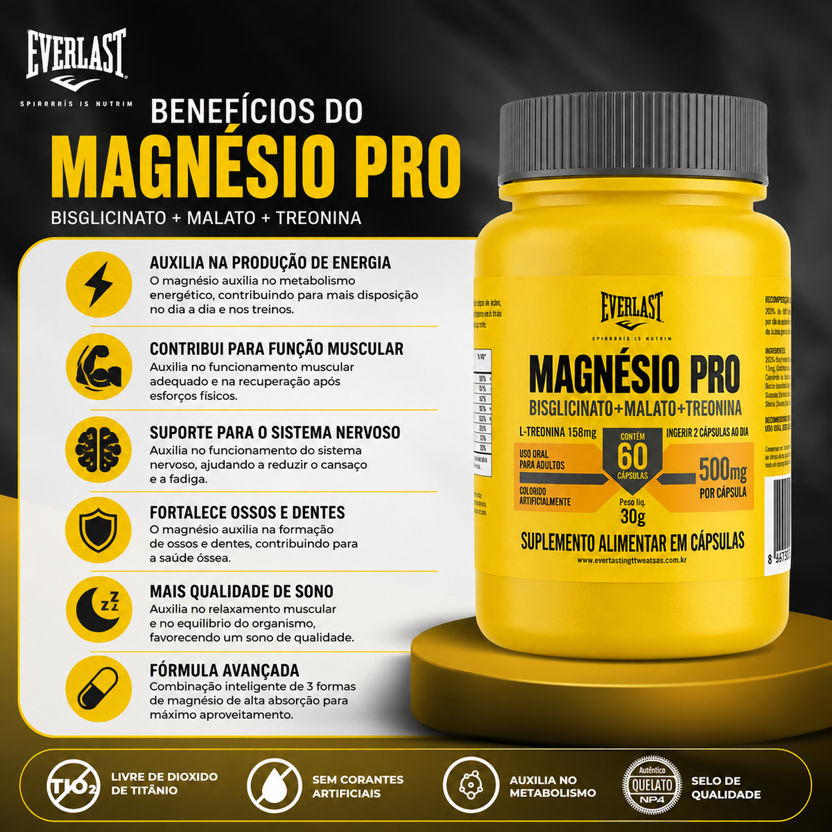 Magnésio Pro 500mg - Everlast
