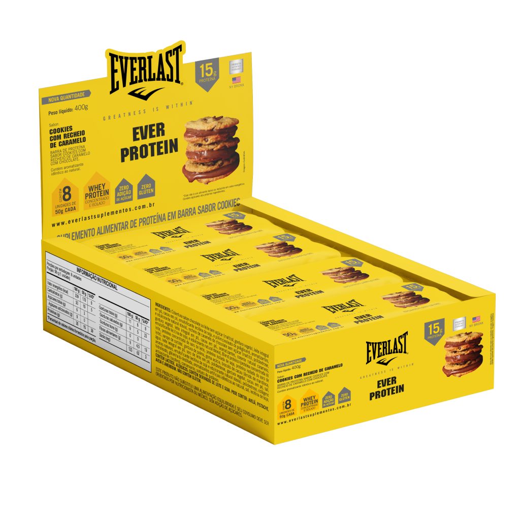 Caixa Barra de Proteína 50g Sabor Cookies 8Un - Everlast