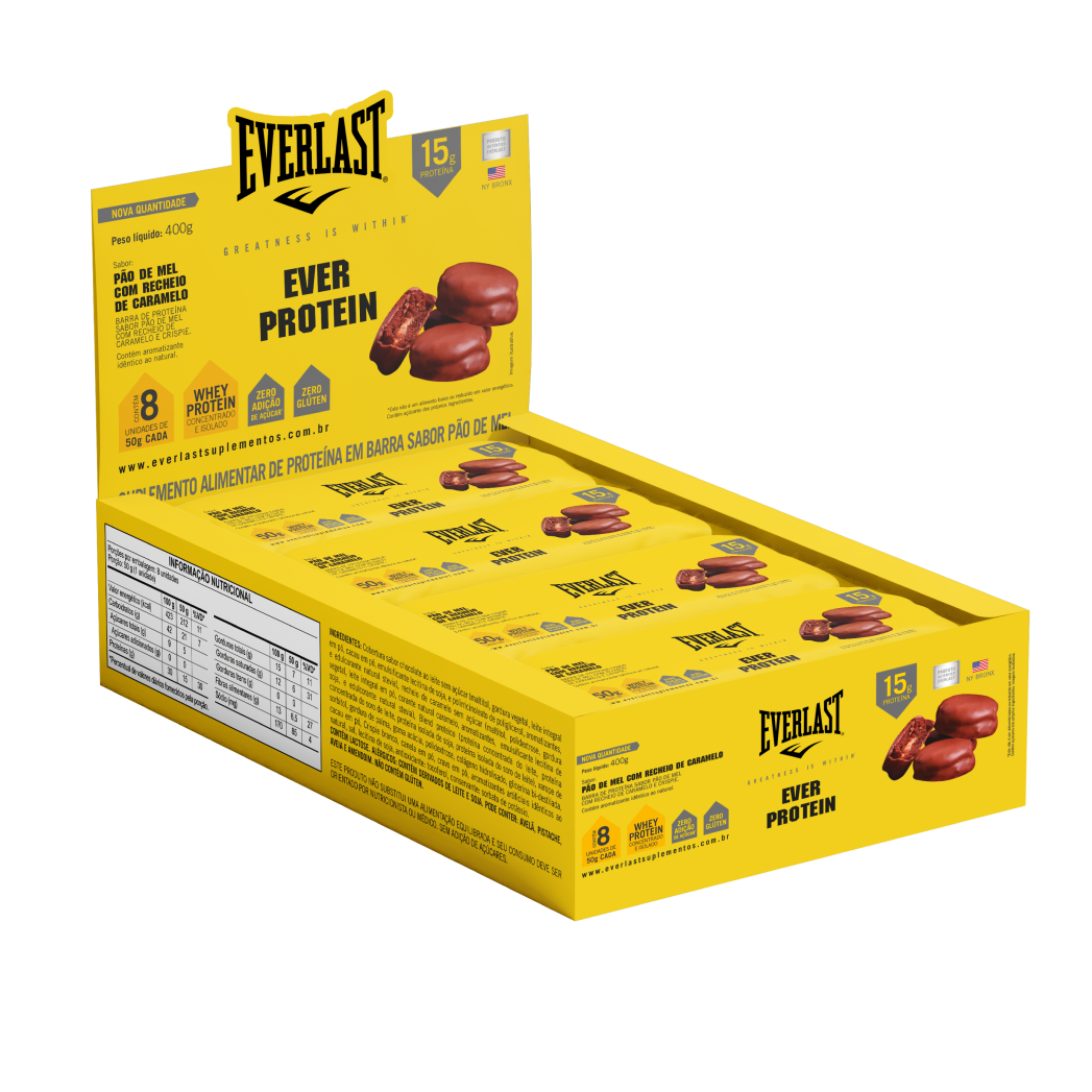 Caixa Barra de Proteína 50g Sabor Pão de mel 8Un - Everlast