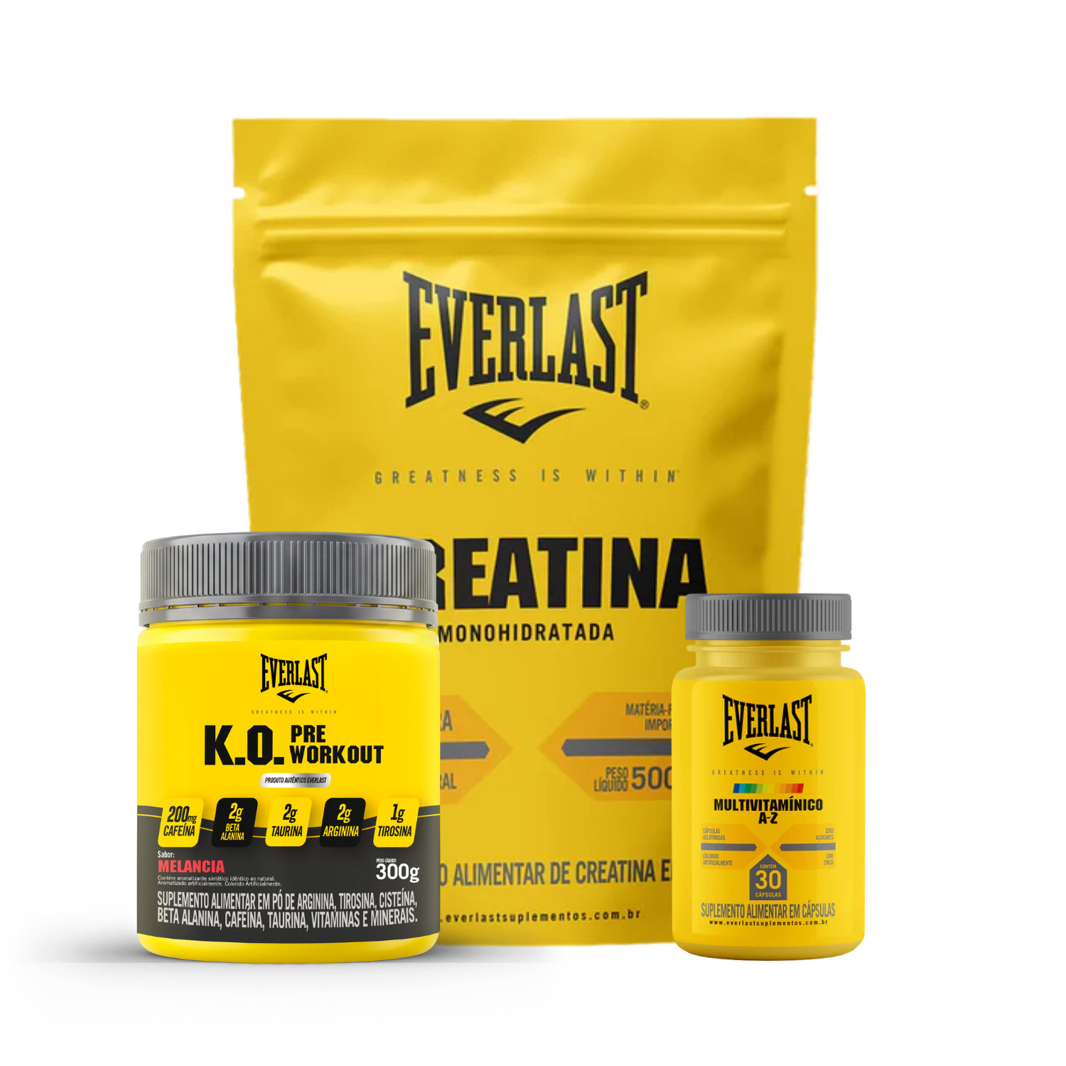 Kit Pré-Treino K.O. + Creatina 500g + Multivitaminico