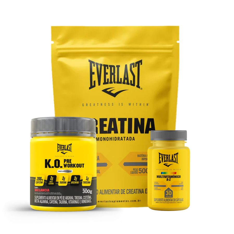 Kit Pré-Treino K.O. + Creatina 500g + Multivitaminico
