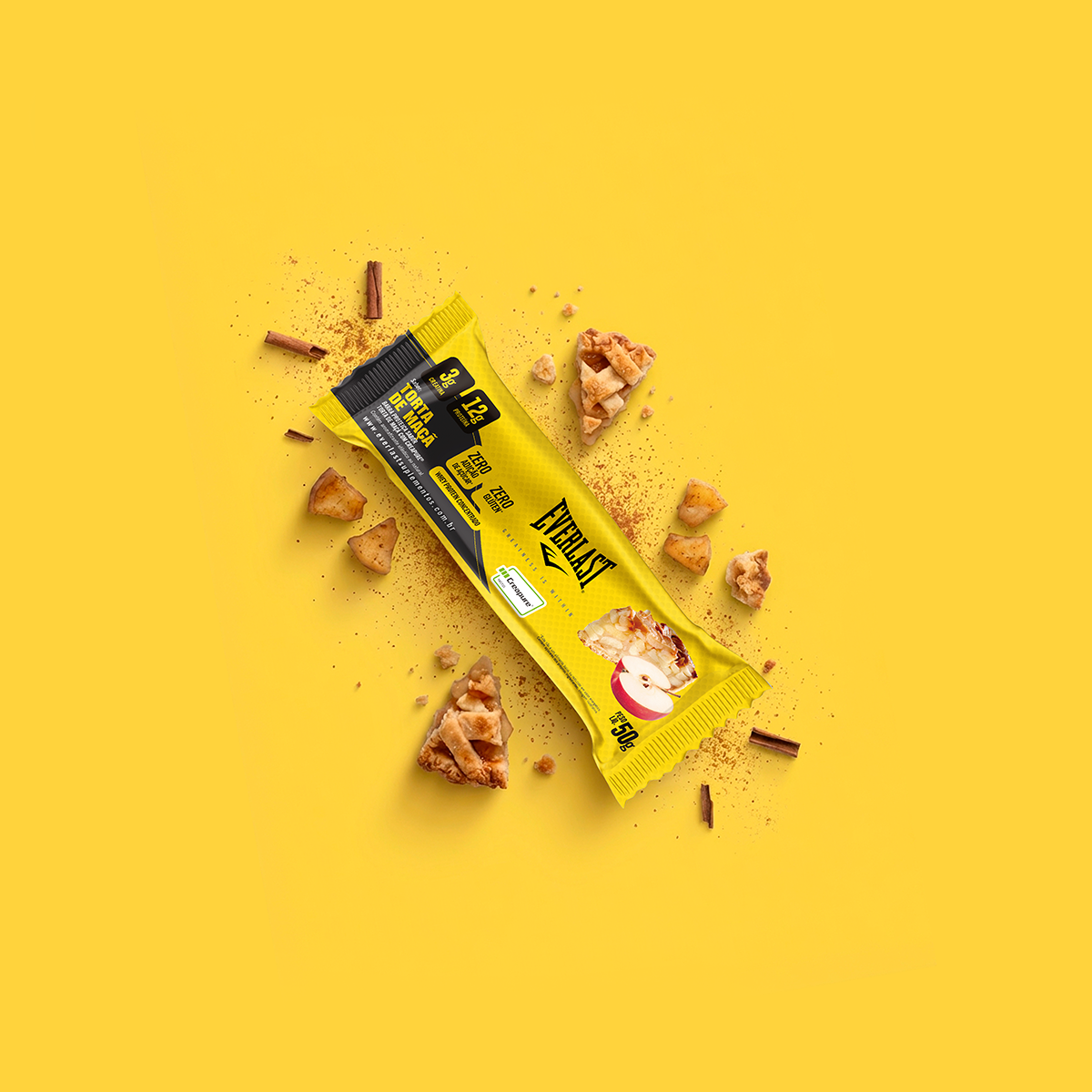 Caixa Barra de Proteína Com Creatina Creapure 50g Sabor Torta de Maçã 8Un - Everlast