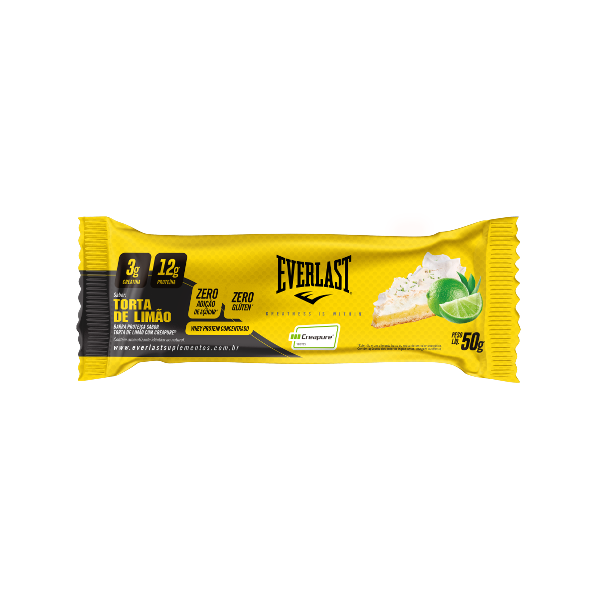 Caixa Barra de Proteína Com Creatina Creapure 50g Sabor Torta de Limão 8Un - Everlast