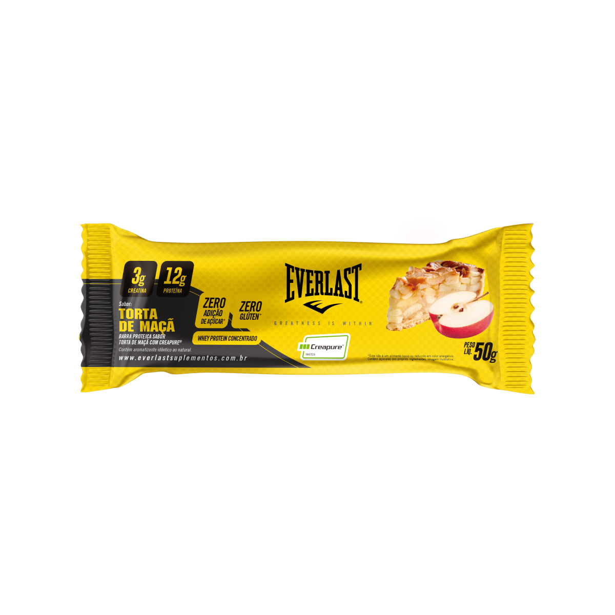 Caixa Barra de Proteína Com Creatina Creapure 50g Sabor Torta de Maçã 8Un - Everlast