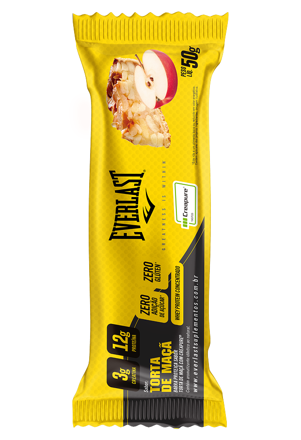 Caixa Barra de Proteína Com Creatina Creapure 50g Sabor Torta de Maçã 8Un - Everlast